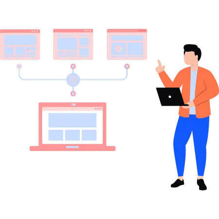 Business expert connecting laptop to websites  Illustration