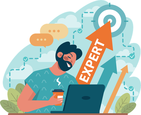 Business expert working on laptop  Illustration