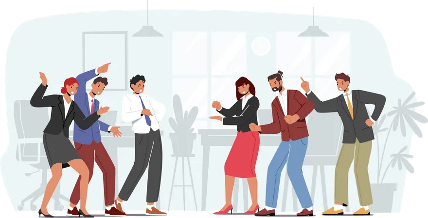 Angry Business Team Conflict Furious Men And Women Quarrel And Fight Characters Arguing In Office Competition Fighting For Leadership Disagreement And Staring Cartoon People Vector Illustration Illustration