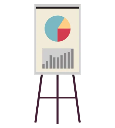 Vector Icon Of Wooden Flipchart With Diagram Or Pie Chart Graphs Data Chart Infographics Business Presentation At Board Report Screen With Statistics Business Strategies Financial Plan Illustration