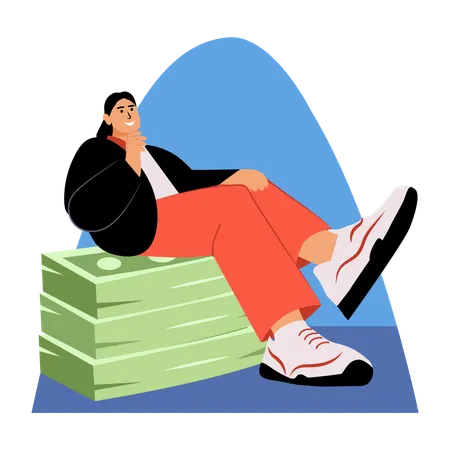 Business financier sitting on money  Illustration