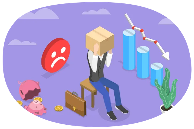 3 D Isometric Flat Vector Conceptual Illustration Of Business Frustration Depressed Businessman Is On The Brink Of Collapse Illustration