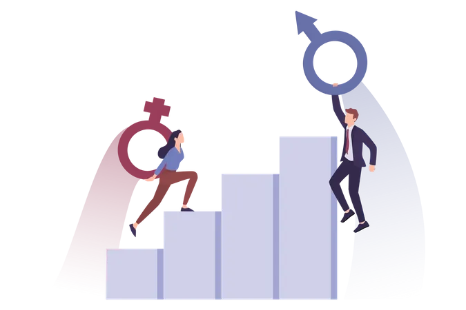 Recruitment And Business Sexism Concept Unfairness And Career Problem Of Woman Glass Ceiling And Gender Wage Gap Businesswoman Climbing A Career Ladder Isolated Vector Illustration Illustration