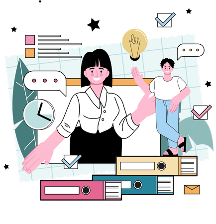 Business girl and man showing business idea  Illustration