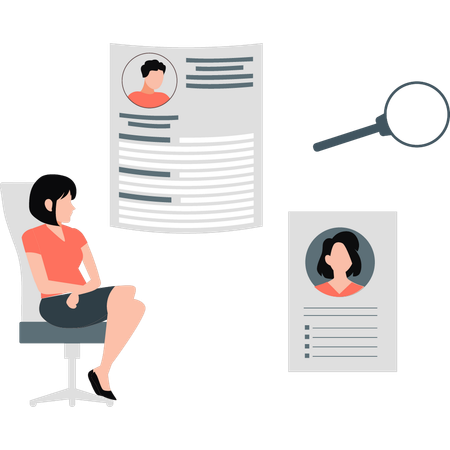 Business girl detecting employee profile  Illustration