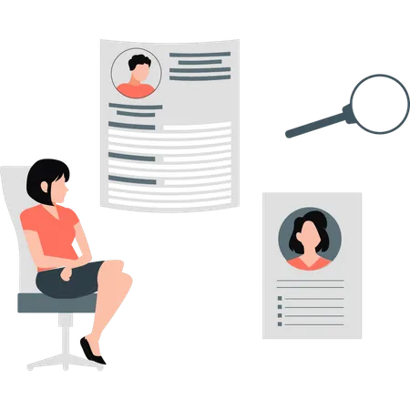 Business girl detecting employee profile  Illustration