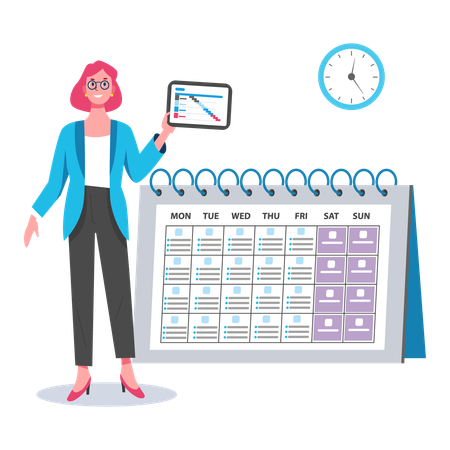 Business girl showing digital calendar on tablet  Illustration