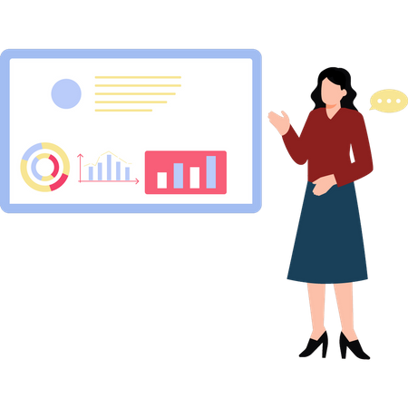 Business girl showing graph presentation  Illustration