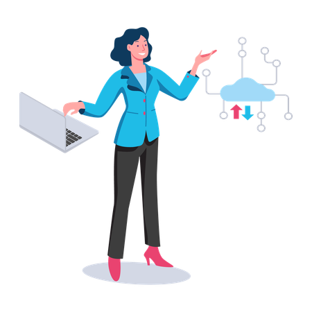 Business girl transferring data on cloud storage  Illustration