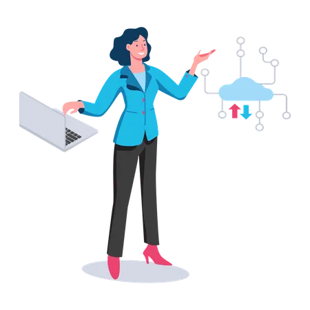 Business girl transferring data on cloud storage  Illustration