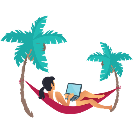 Business girl working on vacation Illustration