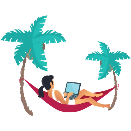 Business girl working on vacation  Illustration