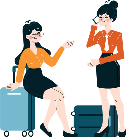 Business girls talking on mobile  Illustration