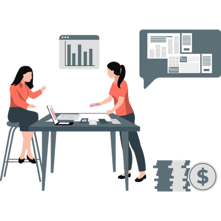 Business girls working in offices  Illustration