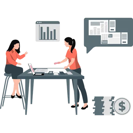 Business girls working in offices  Illustration