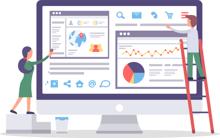 Globale Business-Webseite und Diagrammbericht  Illustration