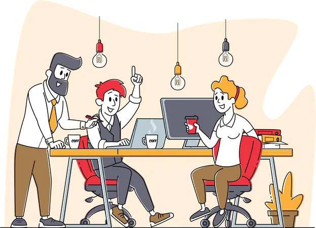 Business Characters Group Work Together Developing Creative Ideas Businesspeople Teamwork Office Employees Cooperation Collective Work Partnership Or Brainstorm Linear People Vector Illustration Illustration