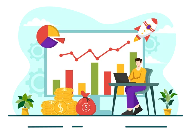 Business Growth Vector Illustration With Arrow Target Direction Up Increase Profits Boost And Idea Planning Money Increasing In Flat Background Illustration