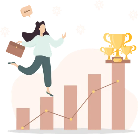 Cartoon Vector Illustration Of Business And Education Concept Business Woman Climbing The Career Ladder Girl Goes To Her Goal Flat Style Illustration