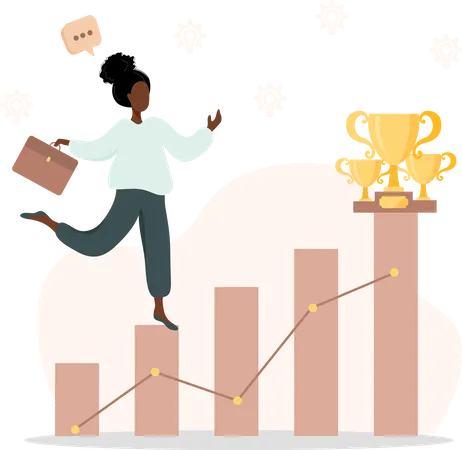 Cartoon Vector Illustration Of Business And Education Concept Business Woman Climbing The Career Ladder African Girl Goes To Her Goal Flat Style Illustration