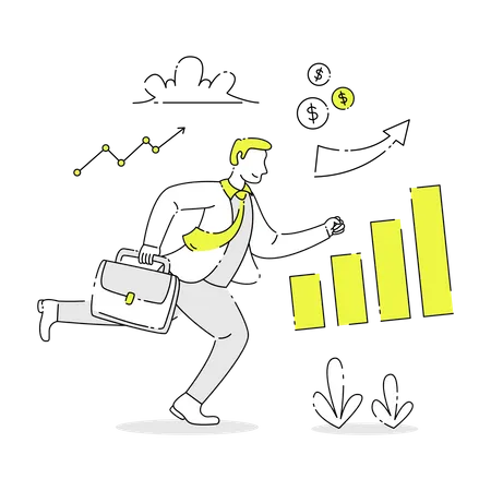 Businessman Holding Briefcase Running To Success Business Vector Illustration In White Background Illustration