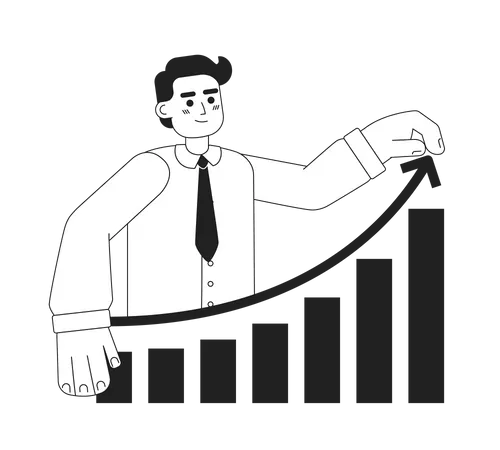 Business Growth Monochrome Concept Vector Spot Illustration Analyst 2 D Flat Bw Cartoon Character For Web UI Design Boost Productivity Sales Increase Chart Isolated Editable Hand Drawn Hero Image Illustration