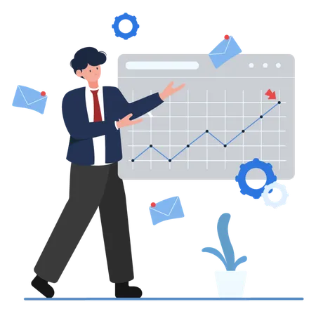 Business Growth Analysis Vector Illustration A Businessman Presenting A Line Graph Showing Growth Trends Ideal For Financial Reports Business Analysis And Project Presentations Illustration