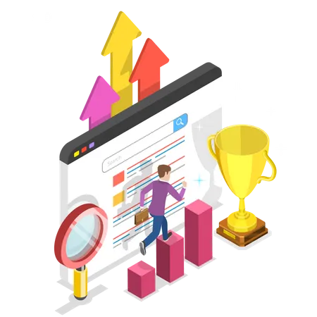 Flat Isometric Vector Concept Of Seo Ranking Growth Web Analytics Website Optimization Marketing Illustration