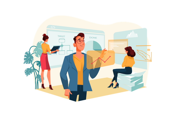 Business growth analysis workflow Illustration