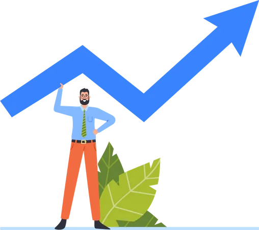 Investment Volatility Financial Growth Concept Business Man Hold Huge Rising Arrow Male Character Move To Success On Growing Arrow Chart Leadership Market Changes Cartoon Vector Illustration Illustration