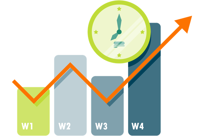 Business growth graph and clock  Illustration