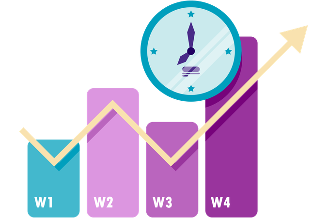 Business growth graph and clock  Illustration