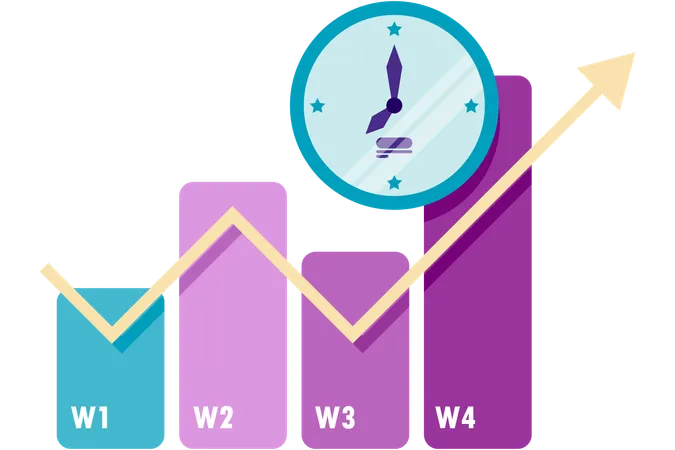 Business growth graph and clock  Illustration