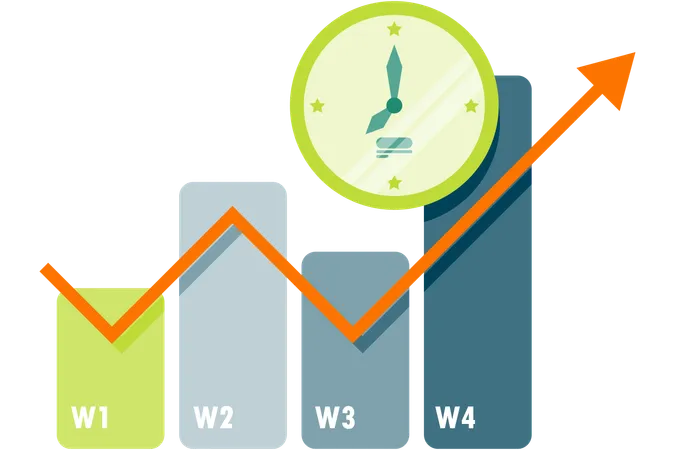 Business growth graph and clock  Illustration