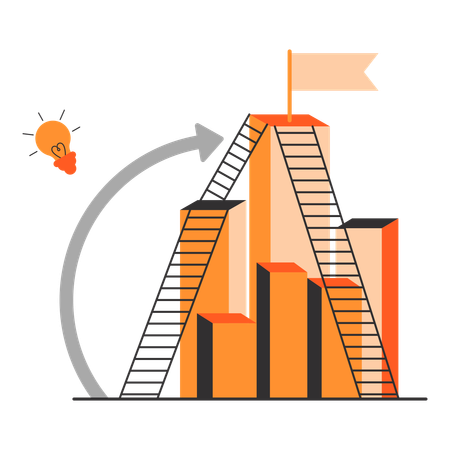 Business growth graph with ladder and light bulb  Illustration