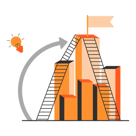 Business growth graph with ladder and light bulb  Illustration