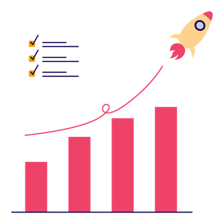 Business growth graph with rocket  Illustration