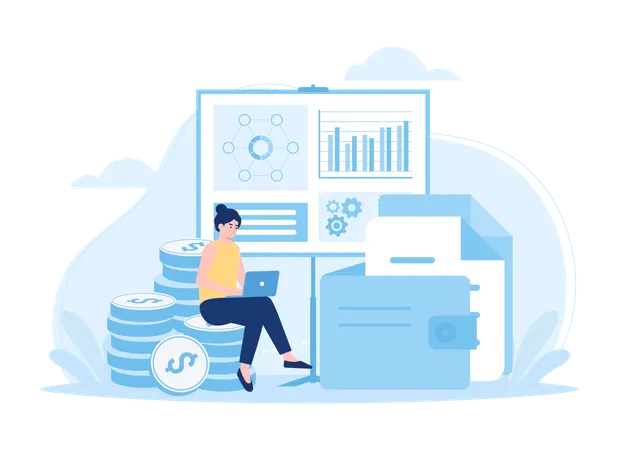 Business growth reporting, data analysis  Illustration