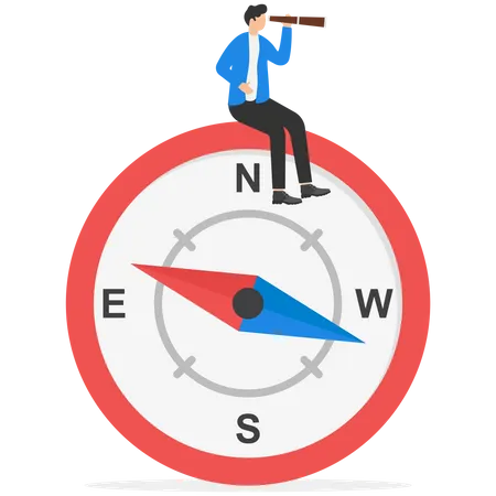 Business Compass Guidance Direction Or Opportunity Make Decisions For Business Direction Finding Investment Opportunity Leadership Or Visionary Concept Businessman With Binoculars And Compass Illustration