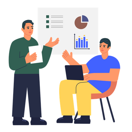 Business guys discuss about business report  Illustration