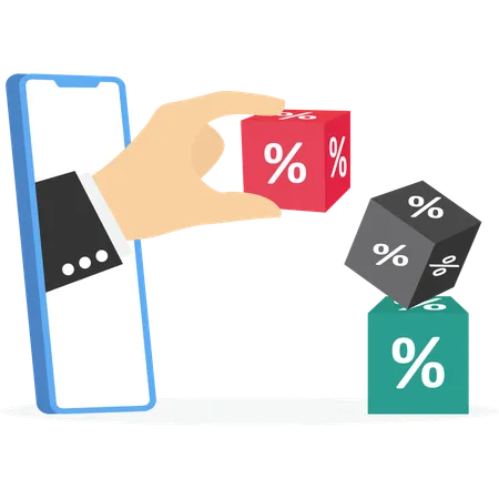 Business hand connect cube block with percentage symbol  Illustration