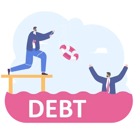 Hands Help Businessman From Drowning In Debt Illustration