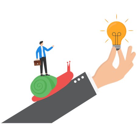 Business hand holding bulb while businessman getting business idea  Illustration