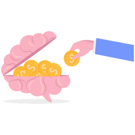 Business hand putting money in brain  Illustration