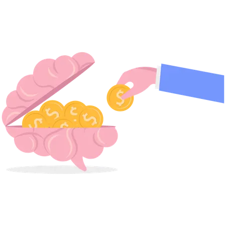 Business hand putting money in brain  Illustration