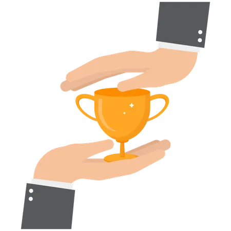 Business hands holding business trophy cup  Illustration