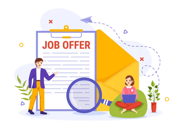 Job Offer Vector Illustration With Businessman Recruitment Search Start Career And Vacancy At A Company In Flat Cartoon Hand Drawn Templates Illustration