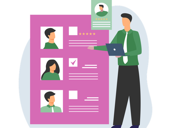 Business HR analysiert Kandidatenprofil  Illustration