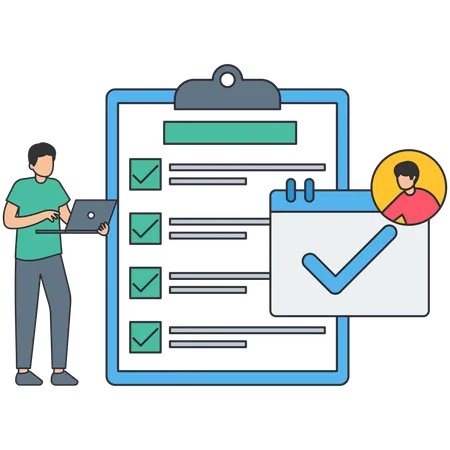 Personalleiter eines Unternehmens überprüft Mitarbeiterprofil  Illustration