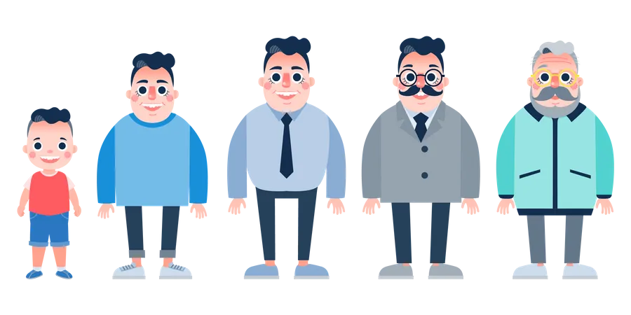Character With Human Life Cycles Vector Illustration Character Of A Man In Different Ages From Youth To Maturity The Life Cycle A Baby A Child A Teenager An Adult An Elderly Person Illustration